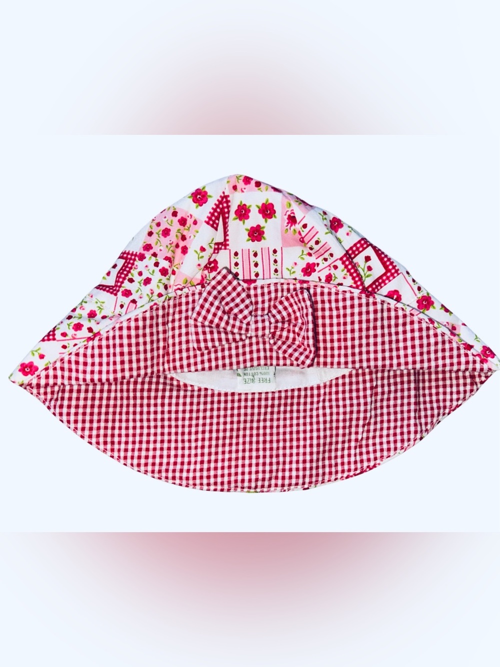 Vintage  Floral & Gingham Sun Hat - Pink white